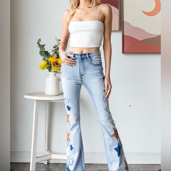 Oli & Hali -WASHED STAR PACTHWORK DENIM JEANS - Picture 2 of 7